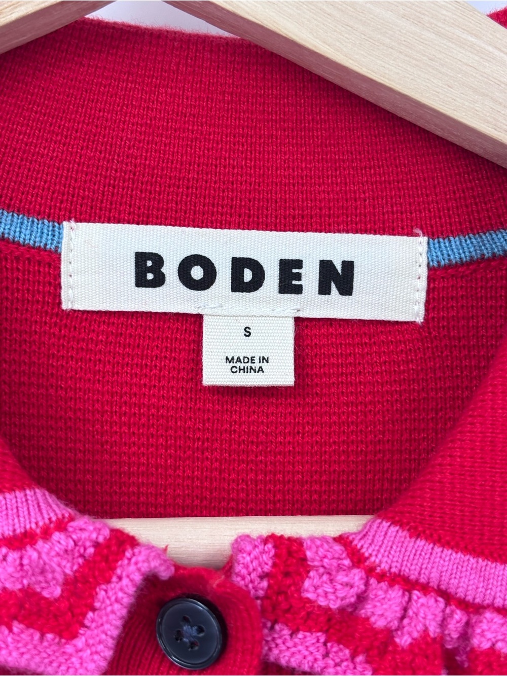 BODEN Jessie striped ruffled frill collared cardigan pink red size Small - Picture 9 of 12